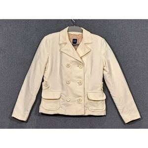 Gap Womens Cream Cotton Double Breasted Pea Coat Jacket Heart‎ Lining Size 10